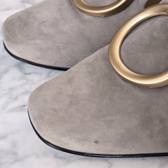 LUXURY REBEL 2.5 Inch Heeled Gray Suede Loafers with Gold Accent Size US 5.5 EUC - Picture 7 of 12